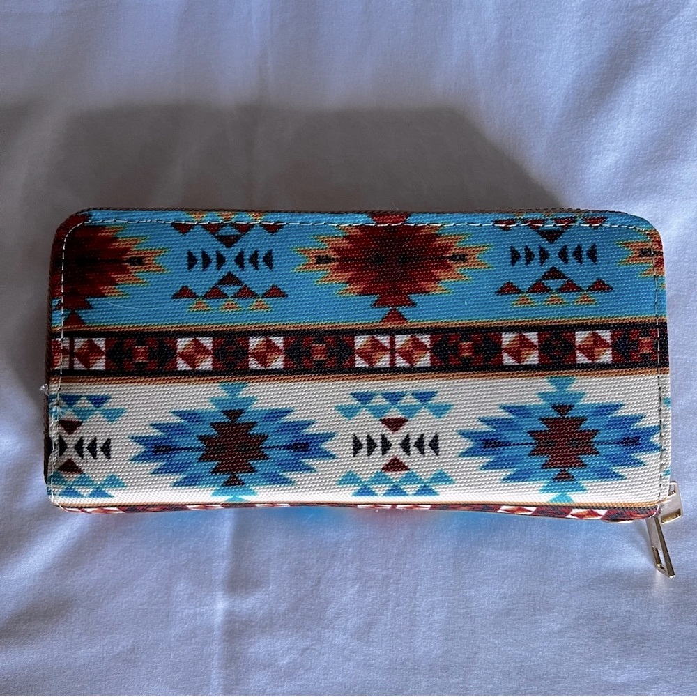 Southwestern Blue and Brown Geometric Wallet